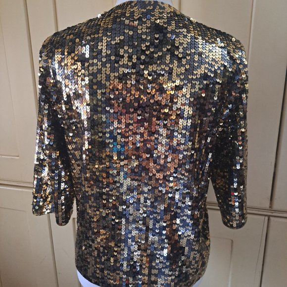 525 America Women's Gold and Olive Green Sequin Open Front Cardigan Size Large - Picture 2 of 10